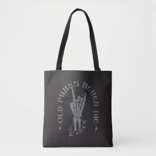 Vintage Grey and Black Old Punks Rockers Rock On Tote Bag