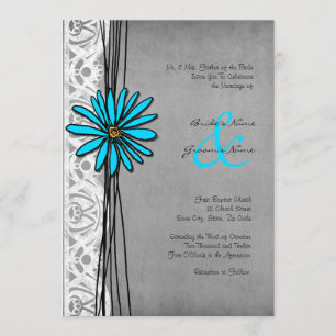 Vintage Grey and Blue Daisy Wedding Invitations