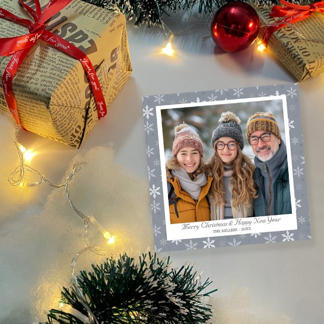 Vintage Grey and White Snowflakes  Holiday Card (Vintage Grey and White Snowflakes Holiday Card)