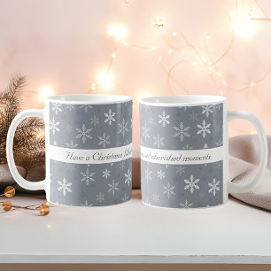 Vintage Grey and White Snowflakes Personalised Coffee Mug