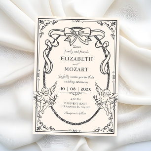 Vintage grey artistic baroque wedding invitation