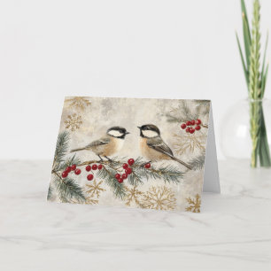 Vintage Grey Background with Chickadees Card
