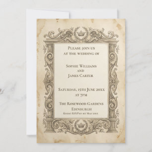 Vintage Grey Baroque Wedding Invitation