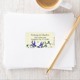 Vintage Grey Bird Royal Blue Blossoms Return Label