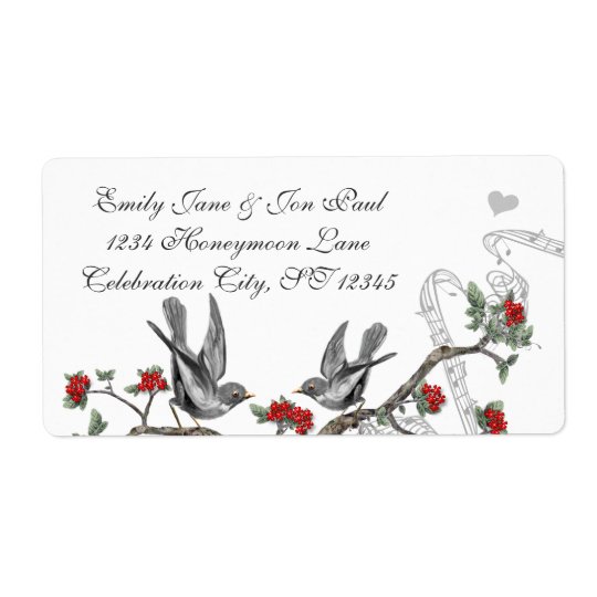 Vintage Grey Birds Red Flowering Branch Label Shipping Label