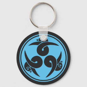 Vintage Grey Blue Three Geese Japan Mon Oriental Key Ring