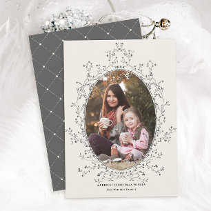 Vintage Grey Botanical Frame Christmas Photo Holiday Card