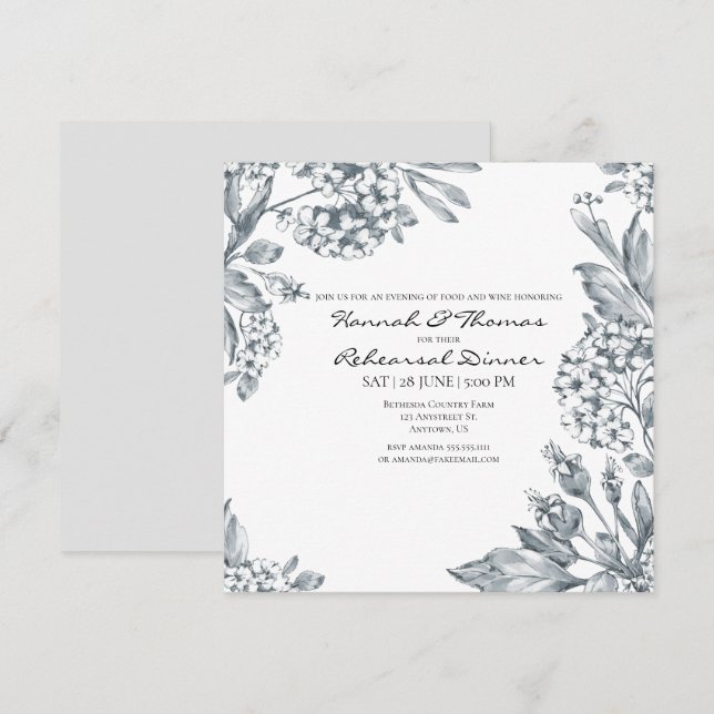 Vintage Grey Botanical Rehearsal Dinner Invitation (Front/Back)