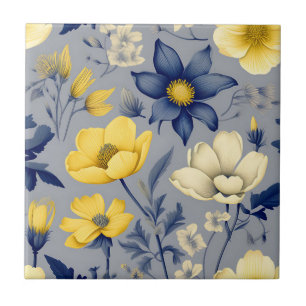 Vintage Grey Botanical with Yellow Floral Tile