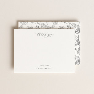 Vintage Grey Chinoiserie Floral Thank You Card