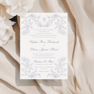 Vintage Grey Chinoiserie Monogram Wedding Invitation
