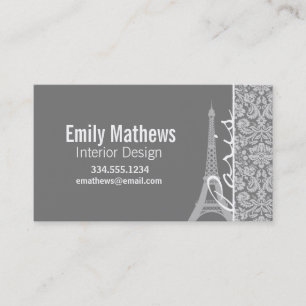 Vintage Grey Damask Paris Business Card