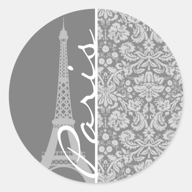 Vintage Grey Damask Paris Classic Round Sticker (Front)