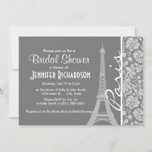 Vintage Grey Damask Paris Invitation