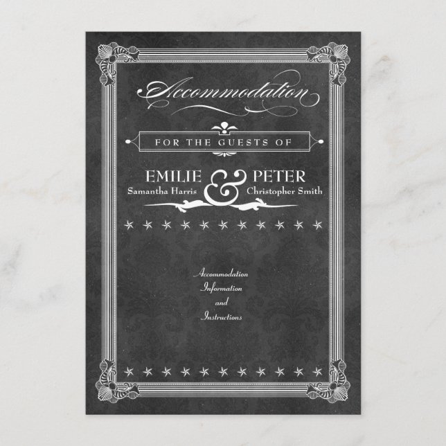 Vintage Grey Damask Poster Style Accommodations Enclosure Card (Front)