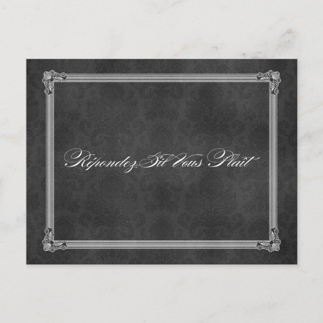 Vintage Grey Damask Poster Style RSVP Postcards (Front)
