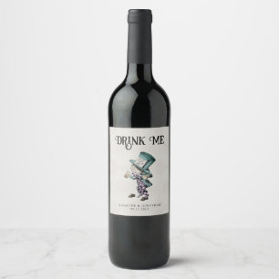 Vintage Grey Drink Me Dark Mad Hatter Wine Label