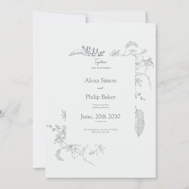 Vintage grey elegant floral wedding invitation (Front)