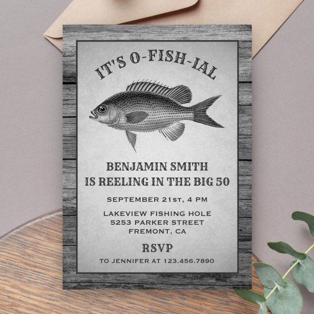 Vintage Grey Fishing Birthday Party Invitation (Creator Uploaded)