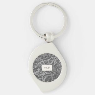 Vintage Grey Floral Botanical Monogram Key Ring