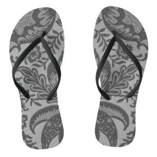 Vintage Grey Floral Botanical Pattern Flip Flops