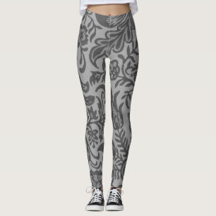 Vintage Grey Floral Botanical Pattern Leggings