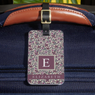 Vintage Grey Floral Light Dark Purple Flowers Luggage Tag