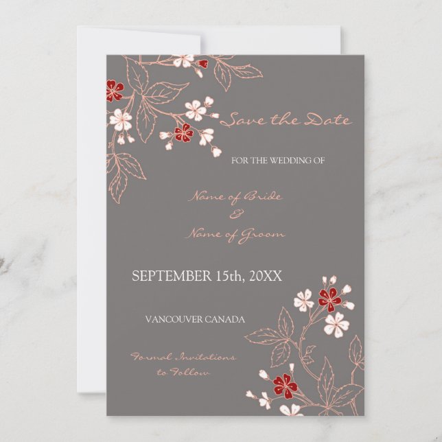 Vintage Grey Floral Wedding Save the Date (Front)