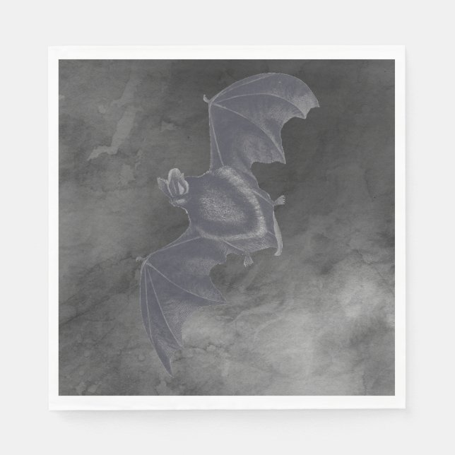 Vintage Grey Flying Bat on Grey Texture Napkin (Front)