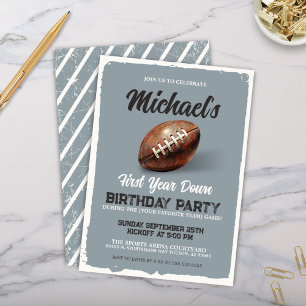 Vintage Grey Football Theme 1st Birthday Party Invitation