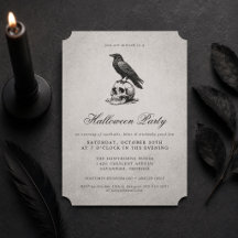 Vintage Grey Gothic Raven Skull Adult Halloween