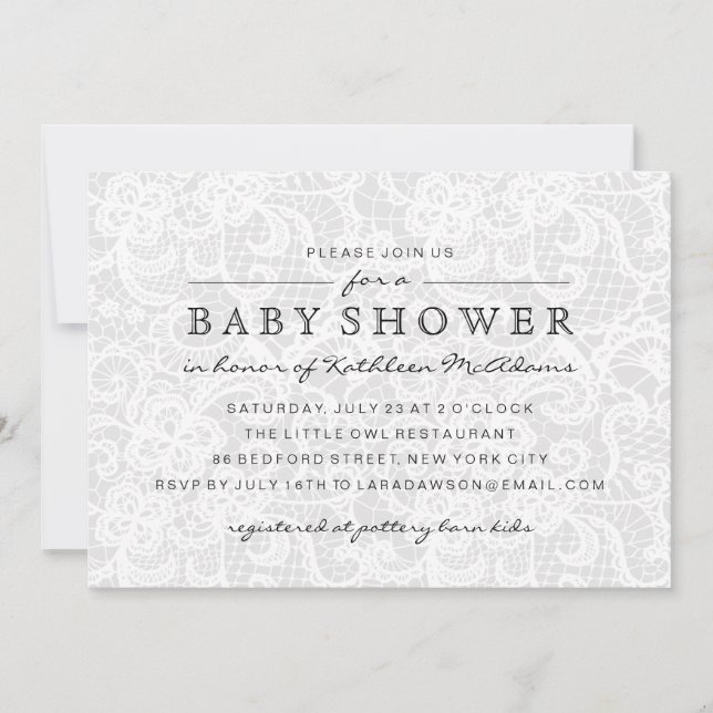 Vintage Grey Lace Baby Shower Invitation (Front)