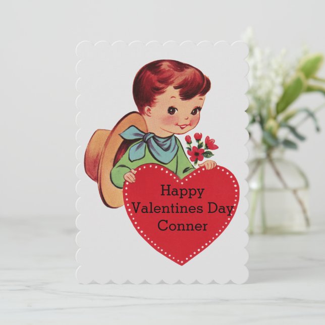 Vintage Grey Little Cowboy Buckaroo Western Holiday Card (Standing Front)