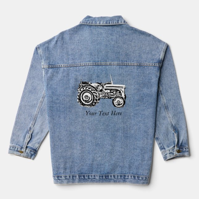 Vintage Grey massey fergison tractor Denim Jacket (Back)
