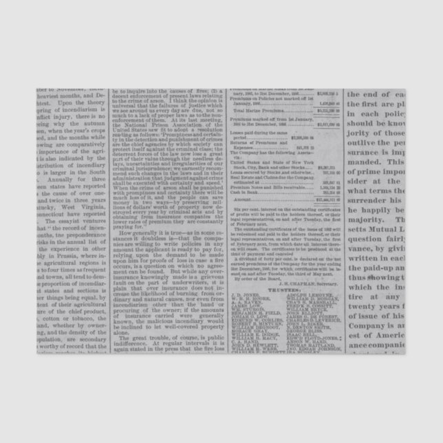 Vintage Grey Newspaper  Tissue Paper (Front)