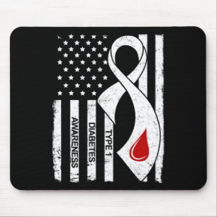 Vintage Grey Ribbon American Flag Type 1 Diabetes  Mouse Mat