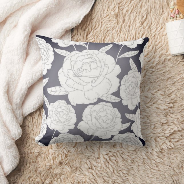 Vintage Grey Rose Cushion (Blanket)