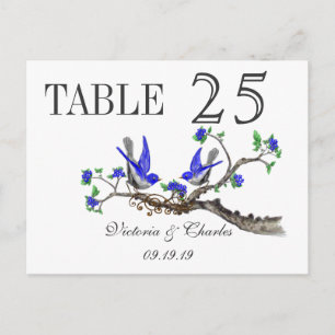 Vintage Grey Royal Blue Love Birds Table Number Postcard