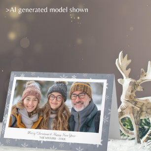 Vintage Grey Snowflakes Christmas photo Holiday Card