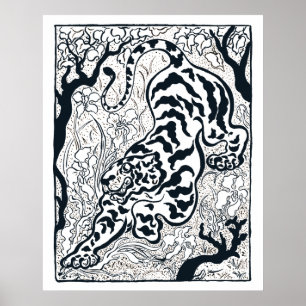 Vintage Grey Tiger In The Jungle Art Poster