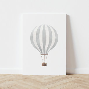 Vintage Grey Watercolor Hot Air Balloon Poster Canvas Print