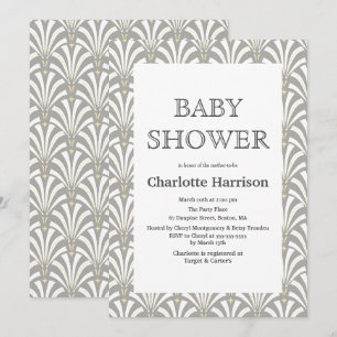 Vintage Grey & White Art Deco Fans Baby Shower Invitation