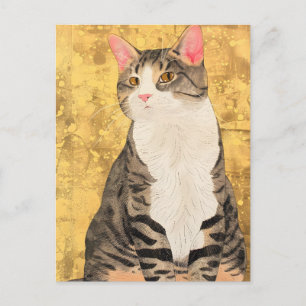Vintage Grey White Cat Portrait Announcement Postcard