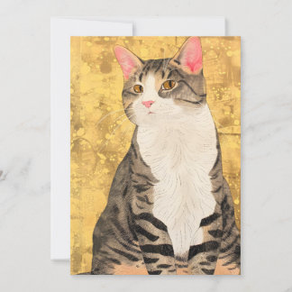 Vintage Grey White Cat Portrait Holiday Card