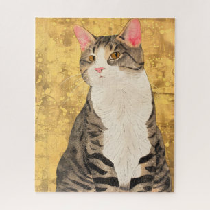 Vintage Grey White Cat Portrait Jigsaw Puzzle