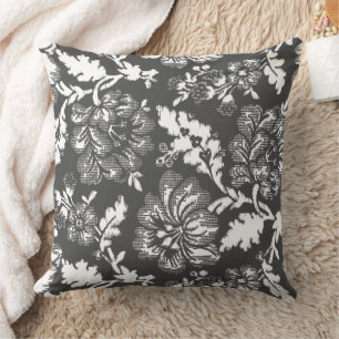 Vintage Grey White Floral Pattern Cushion