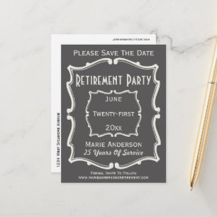 Vintage Grey White Save The Date Retirement Party Announcement Postcard
