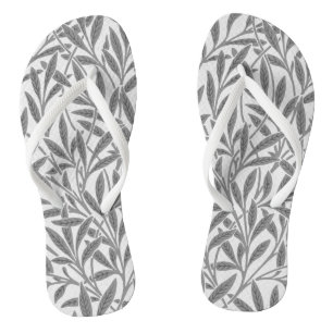 Vintage Grey White Willow Leaves Botanical Flip Flops