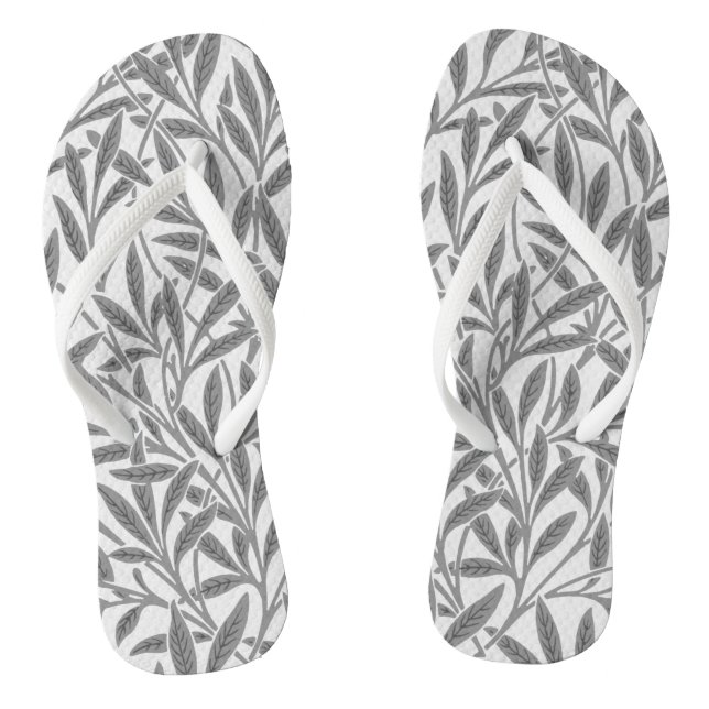 Vintage Grey White Willow Leaves Botanical Flip Flops (Footbed)