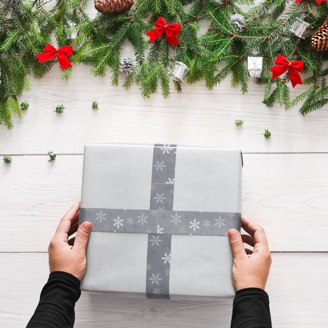  Vintage Grey Winter Christmas Snowflakes  Satin Ribbon (Vintage Grey Winter Christmas Snowflakes Satin Ribbon)